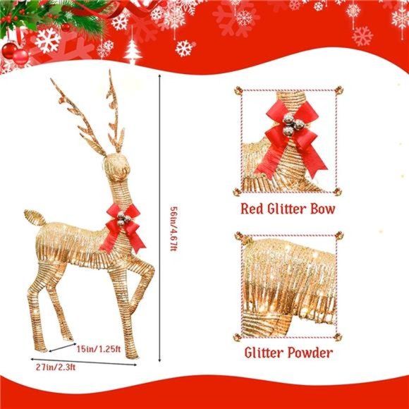 54" Lighted Christmas Reindeer Buck Deer, 4.5FT 3D Pre-Lit Xmas Twinkle Lighted - Picture 2 of 6